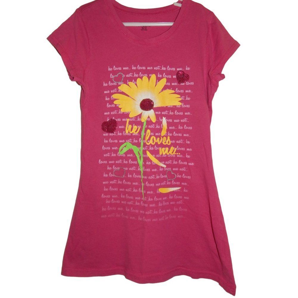 Falls Creek Girls Large 10/12 Pink Floral Sequin Graphic Flowy Tunic T‑Shirt